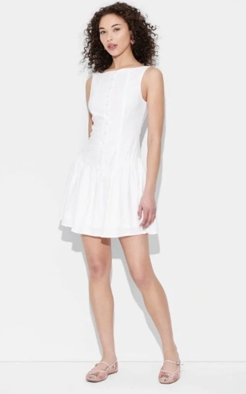 Wild Fable White Linen Blend Button Front Mini Dress Size Medium